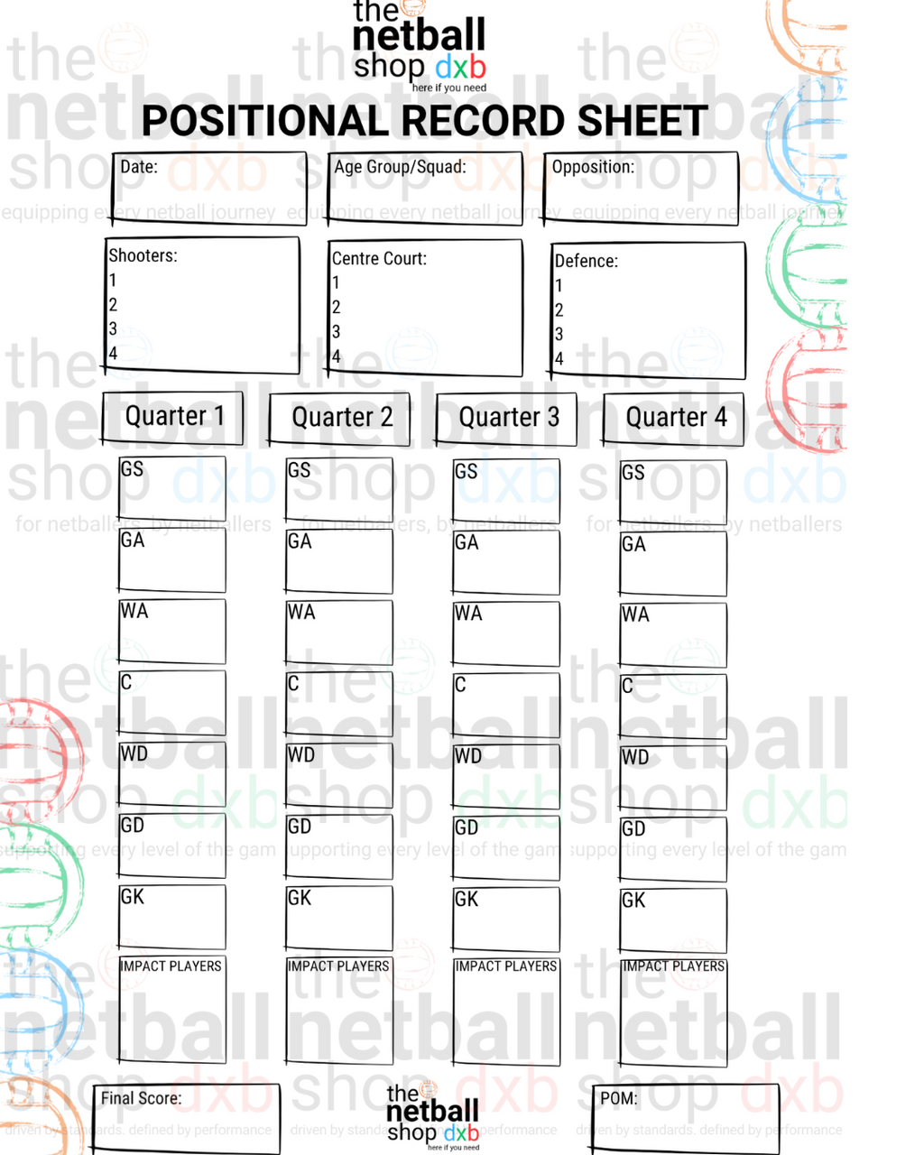 Coaches - Positional Record Sheet