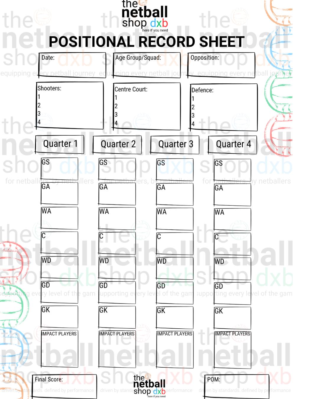 Coaches - Positional Record Sheet
