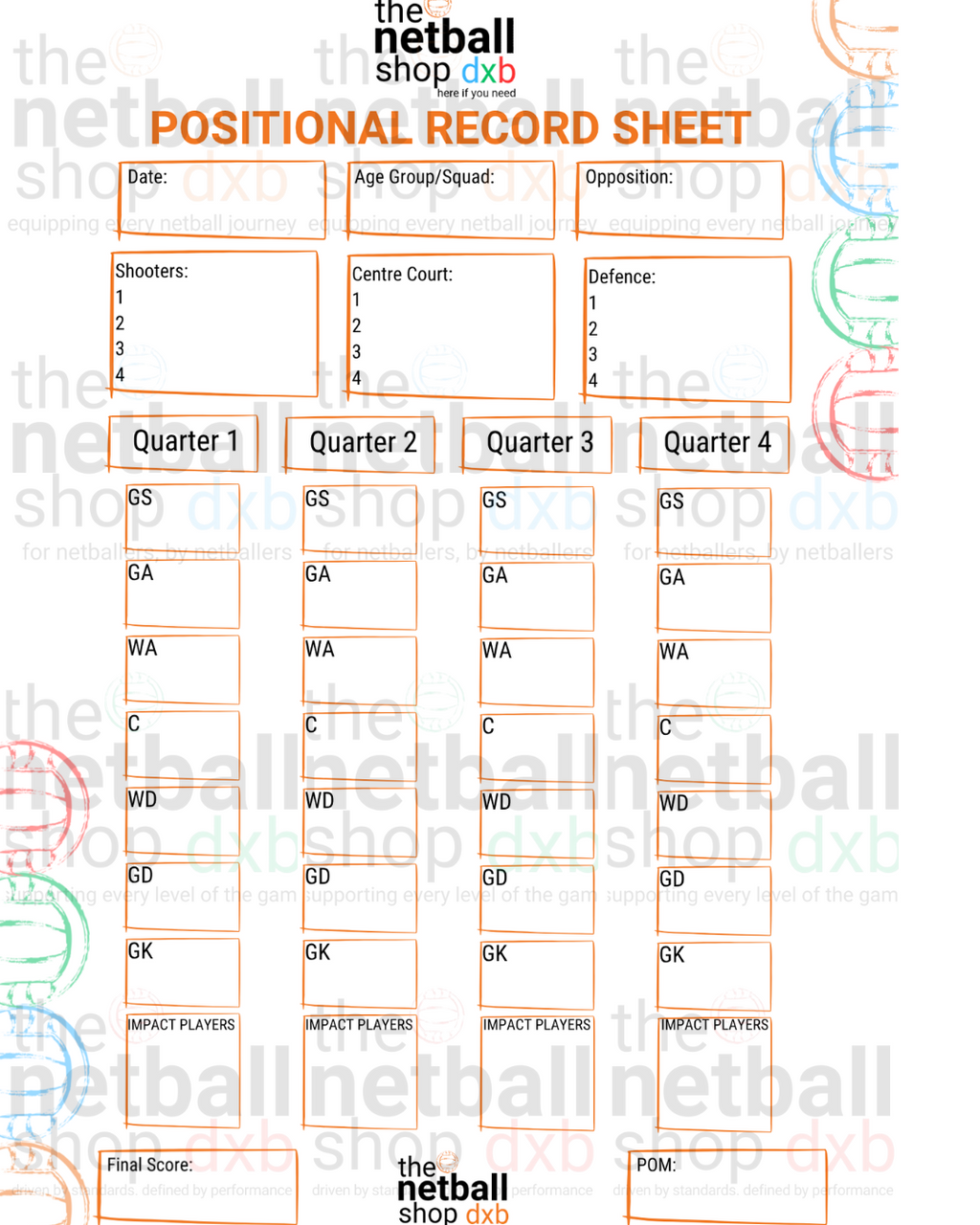 Coaches - Positional Record Sheet