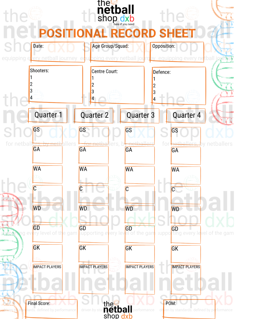 Coaches - Positional Record Sheet