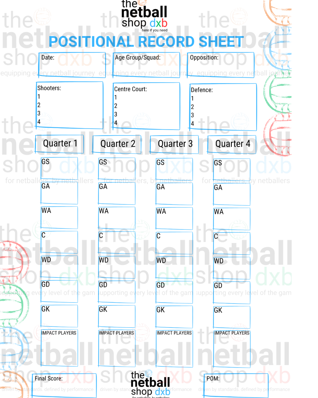 Coaches - Positional Record Sheet