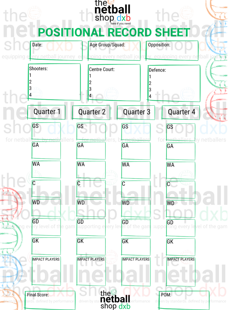 Coaches - Positional Record Sheet