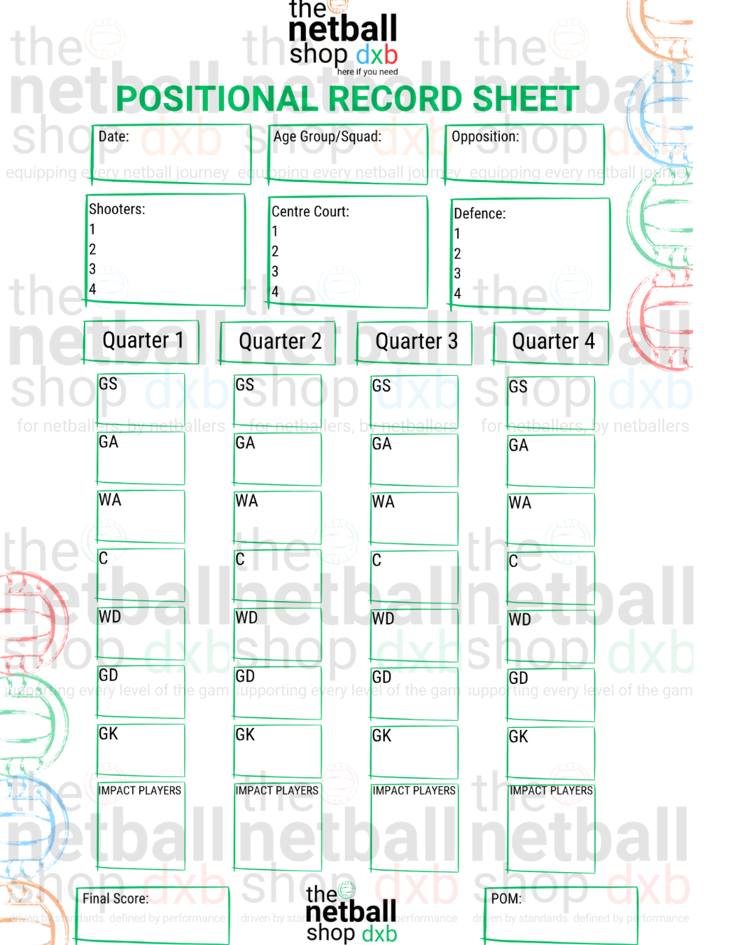 Coaches - Positional Record Sheet