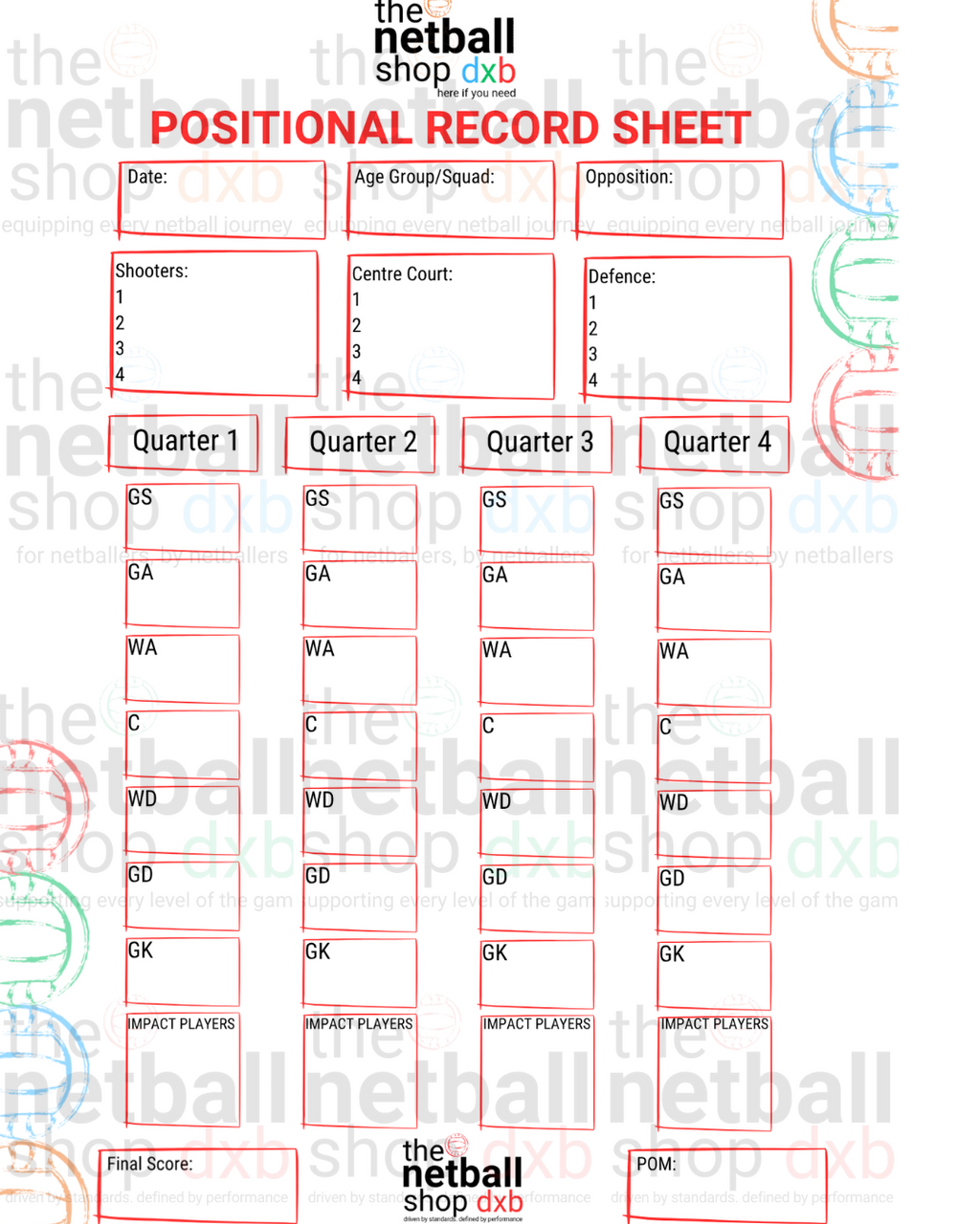 Coaches - Positional Record Sheet