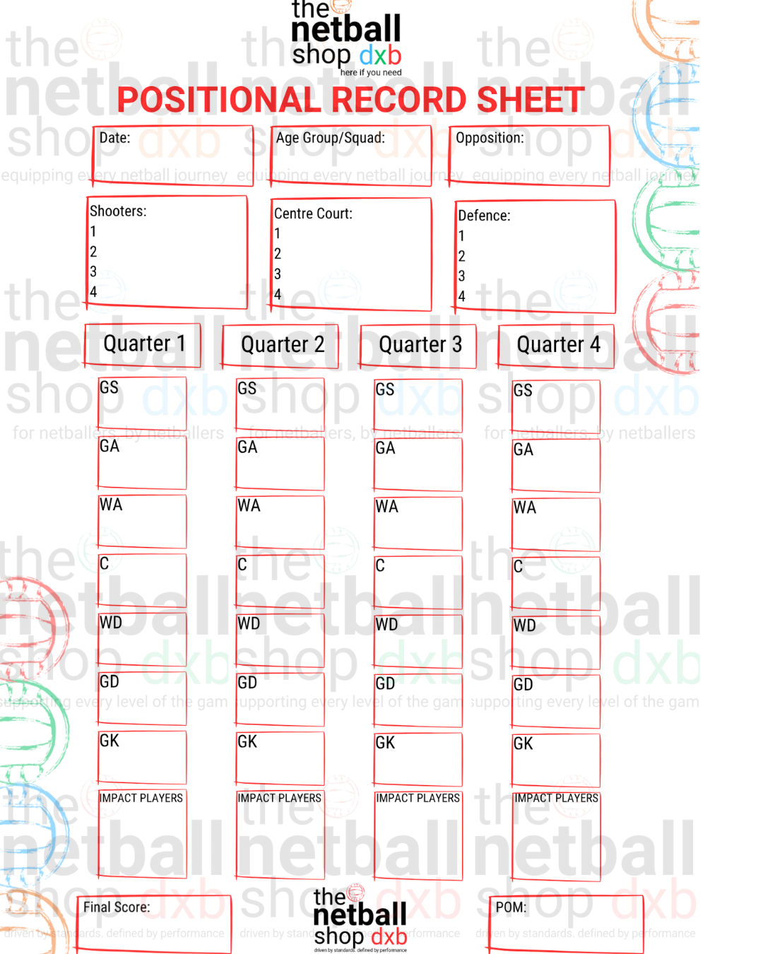 Coaches - Positional Record Sheet