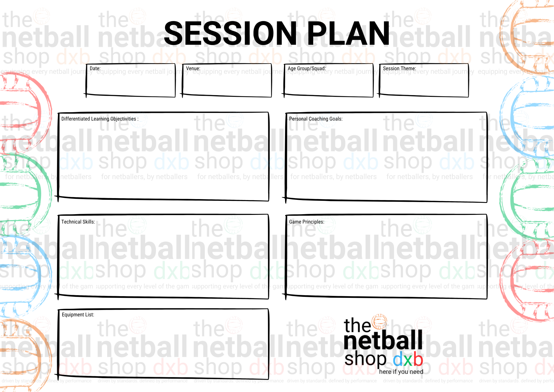 Coaches - Blank Session Plan Template
